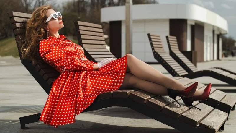 Elegancka bluzka z wiązaniem pod szyją (Grochy, M)